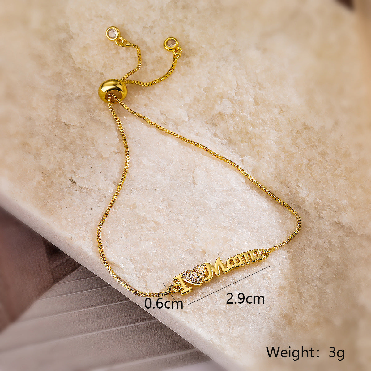 Wholesale Mother's Day Copper Plated 18K Gold Zircon MAMA Bracelet